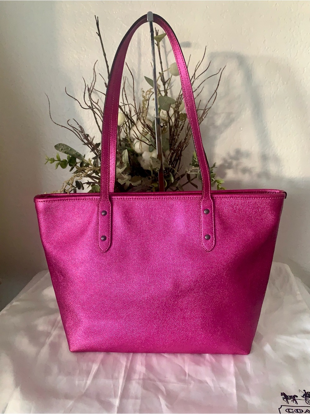 RARE Coach Metallic Fuchsia  City Tote with HARD TO FIND - Picture 8 of 8